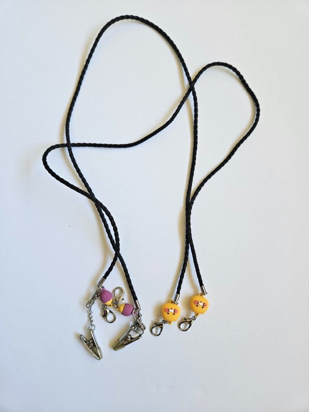 2 Kakao Friends Korean Choonsik Mask Strap Black Beaded Lanyard with Charms